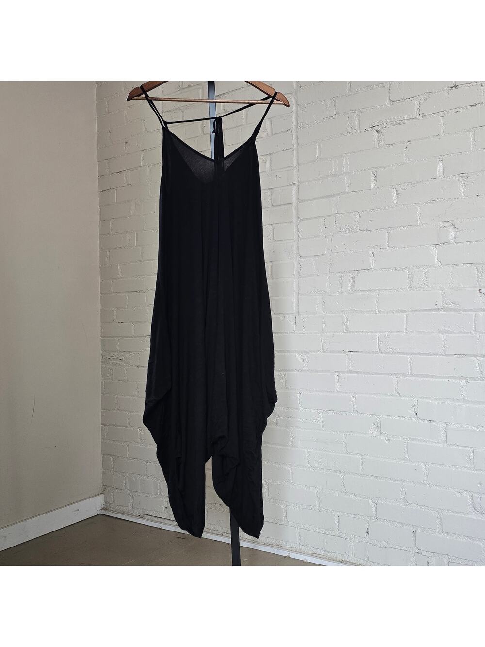 Black Harem Romper Jumpsuit┃Strappy Drop Crotch┃ Bohemian Whimsigoth Made in USA